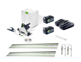Festool TSC 55 Plunge Saw with Rails, Joining Bars, Batteries, Charger and Clamps