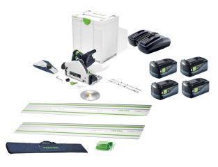 Festool Cordless TSC 55 Plunge Saw, Rails, Bag, 4 x Batteries and Duo Charger