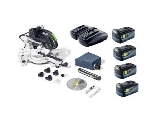 Festool 36v Cordless 216mm Mitre Saw KSC 60, 4 x 5.0ah Batteries and Dual Charger