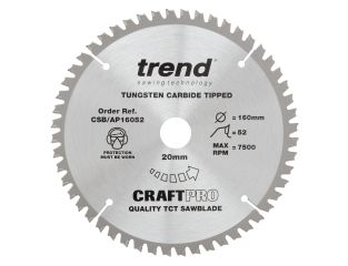 Trend Craft Saw Blade Aluminium & Plastic 160x20x52T CSB/AP16052