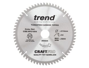 Trend Craft Saw Blade Aluminium & Plastics 216x30x64T CSB/AP21664