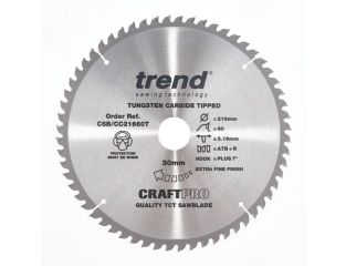 Trend Craft Saw Blade Wood 216x30x60T Thin Kerf CSB/CC21660T
