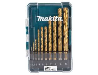 Makita 10 Piece HSS TiN Metal Steel Drill Bit 1-10mm + Case D-72849