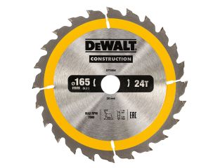 DeWALT Portable Construction Circular Saw Blade 165 x 20mm x 24T DEWDT1934QZ
