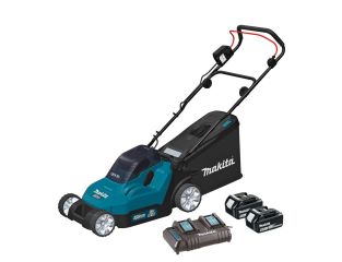 Makita 2 x18v (36V) LXT 380mm Lawnmower with 5ah Batteries and Dual Charger DLM382CT