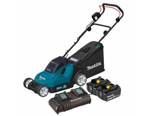 Makita DLM432CT2 Twin 36v 43cm Lawnmower, 5.0 Ah Batteries and Twin Charger