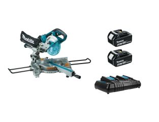 Makita Twin 18v Brushless 190mm Slide Compound Mitre Saw DLS714NZ with Batteries and Dual Charger
