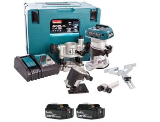 Makita 18v Brushless Router, 3 Bases, 2 x 5ah Batteries, Charger and Case DRT50RTJX2