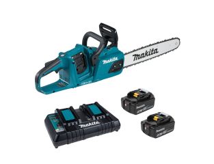 Makita DUC355PT2 36V 35cm Brushless Chainsaw, 2 x 5.0 Ah Batteries and Twin Charger