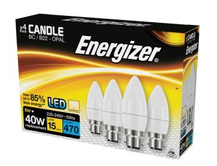 Energizer® LED BC (B22) Opal Candle Non-Dimmable Bulb, Warm White 470 lm 5.2W (Pack 4) ENGS14331
