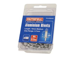 Faithfull Aluminium Rivets 3.2 x 10mm Medium Pre-Pack of 100 FAIAR3M100