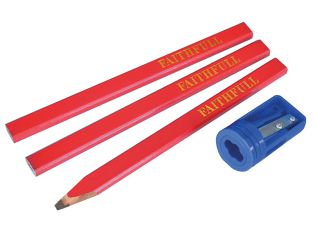 Faithfull Carpenter's Pencils Red (Pack 3 + Sharpener) FAICPSHARP