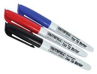 Faithfull Fibre Tip Marker Pen Mixed (Pack 3) FAIFTMMIX3