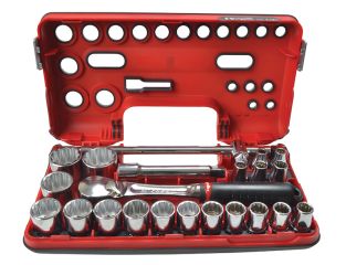 Facom 1/2in Drive 12-Point Detection Box Socket Set, 22 Piece Metric FCMSLDBOX412