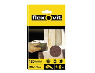 Flexovit Detail Hook & Loop Sanding Sheets 105x175mm Fine 120G (Pack 6) FLV26405
