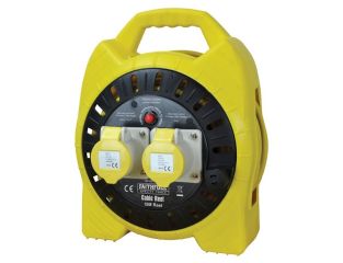 Faithfull Power Plus Semi-Enclosed Cable Reel 110V 16A 2-Socket 15m (1.5mm Cable) FPPCR15MSEL