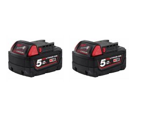 Milwaukee M18 5ah REDLITHIUM-ION™ Slide Battery Pack 18V 4932430361 M18B5 Twin Pack