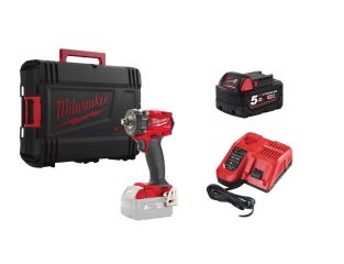 Milwaukee M18 Fuel 18v 3/8" Compact Impact Wrench W/Friction Ring with 1 x 5ah Battery & Charger