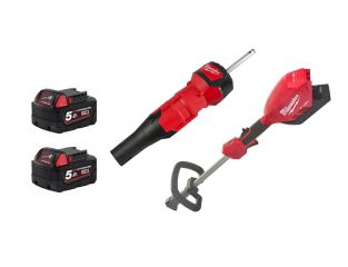 Milwaukee M18 Fuel Outdoor Power Head with QUIK-LOK and Blower Attachment with 2 x 5ah Batteries