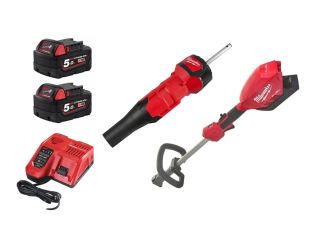 Milwaukee M18 Fuel Outdoor Power Head with QUIK-LOK and Blower Attachment with 5ah Batteries & Charger