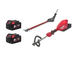 Milwaukee M18 Fuel Outdoor Power Head with QUIK-LOK and Hedge Trimmer Attachment with 2 x 5ah Batteries