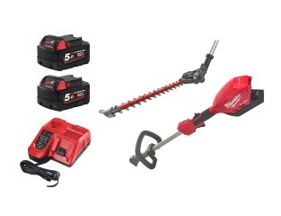 Milwaukee M18 Fuel Outdoor Power Head with QUIK-LOK and Hedge Trimmer Attachment with 5ah Batteries & Charger