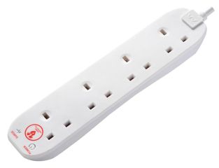 Masterplug Extension Lead 240V 4-Gang 13A White Surge Protected 2m MSTSRG4210