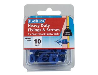 Plasplugs HWHS010 Heavy-Duty Plasterboard Fixings & Screws Pack of 10 PLAHWHS010