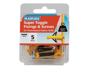 Plasplugs Super Toggle Fixings & Screws Pack 5 PLAHWSTS05