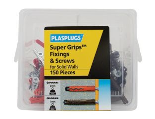 Plasplugs Super Grips™ Fixings & Screws Kit for Solid Walls, 150 Piece PLAKSW150