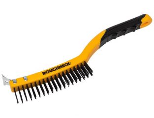 Roughneck Carbon Steel Wire Brush Soft Grip with Scraper 355mm (14in) - 3 Row ROU52030
