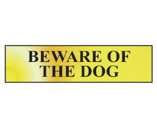 Scan Beware Of The Dog - Polished Brass Effect 200 x 50mm SCA6050