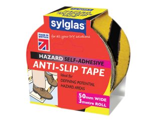 Sylglas Anti-Slip Tape 50mm x 3m Black & Yellow Hazard SYLASTBLY